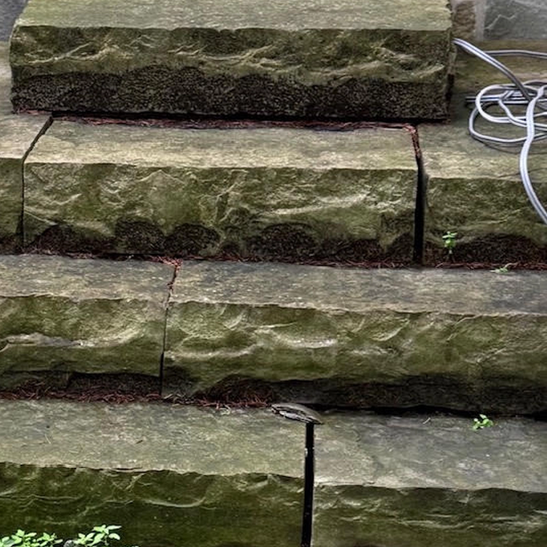 Stone steps before exterior cleaning